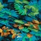 1 Yard Rayon Challis Blue Green and Gold Painted Flowers Watercolor Wonderland Print Fabric 55 Inches Width